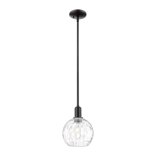 Innovations Athens Water Glass 8in 1-Light Mini Pendant | Industrial Matte Black Steel and Clear Water Glass | Kitchen Island & | Model 716-1S-BK-G1215-8