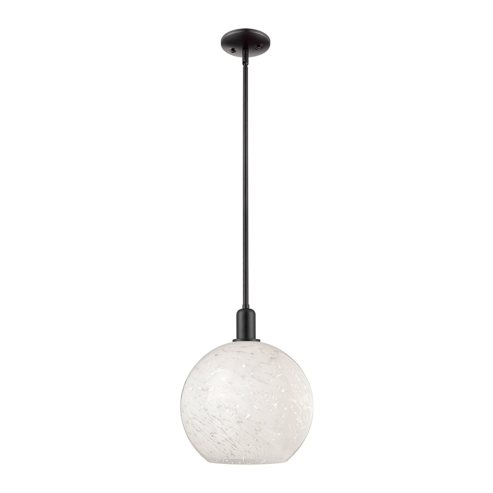 Innovations Arcadia 12in 1-Light Mini Pendant | Industrial Matte Black Steel and White Mouchette Glass | Kitchen Island & | Model 716-1S-BK-G1216-12WM