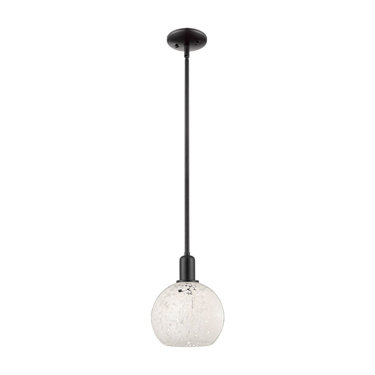 Innovations Lighting Arcadia 8in 1-Light Mini Pendant | Industrial Matte Black Steel and White Mouchette Glass | Kitchen | Model 716-1S-BK-G1216-8WM