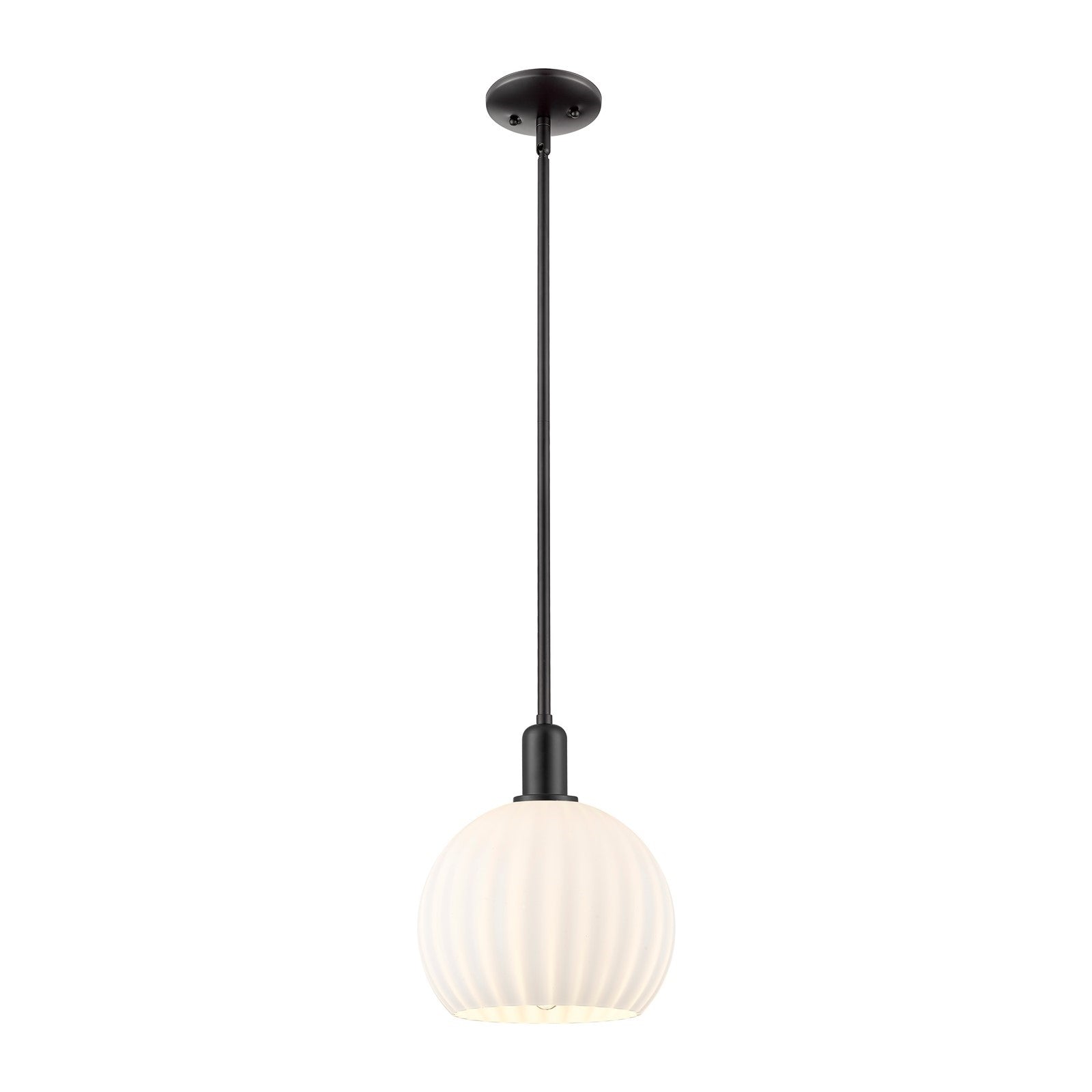 Innovations Lighting White Venetian 10in 1-Light Mini Pendant | Industrial Matte Black and White Venetian Glass | Kitchen | Model 716-1S-BK-G1217-10WV