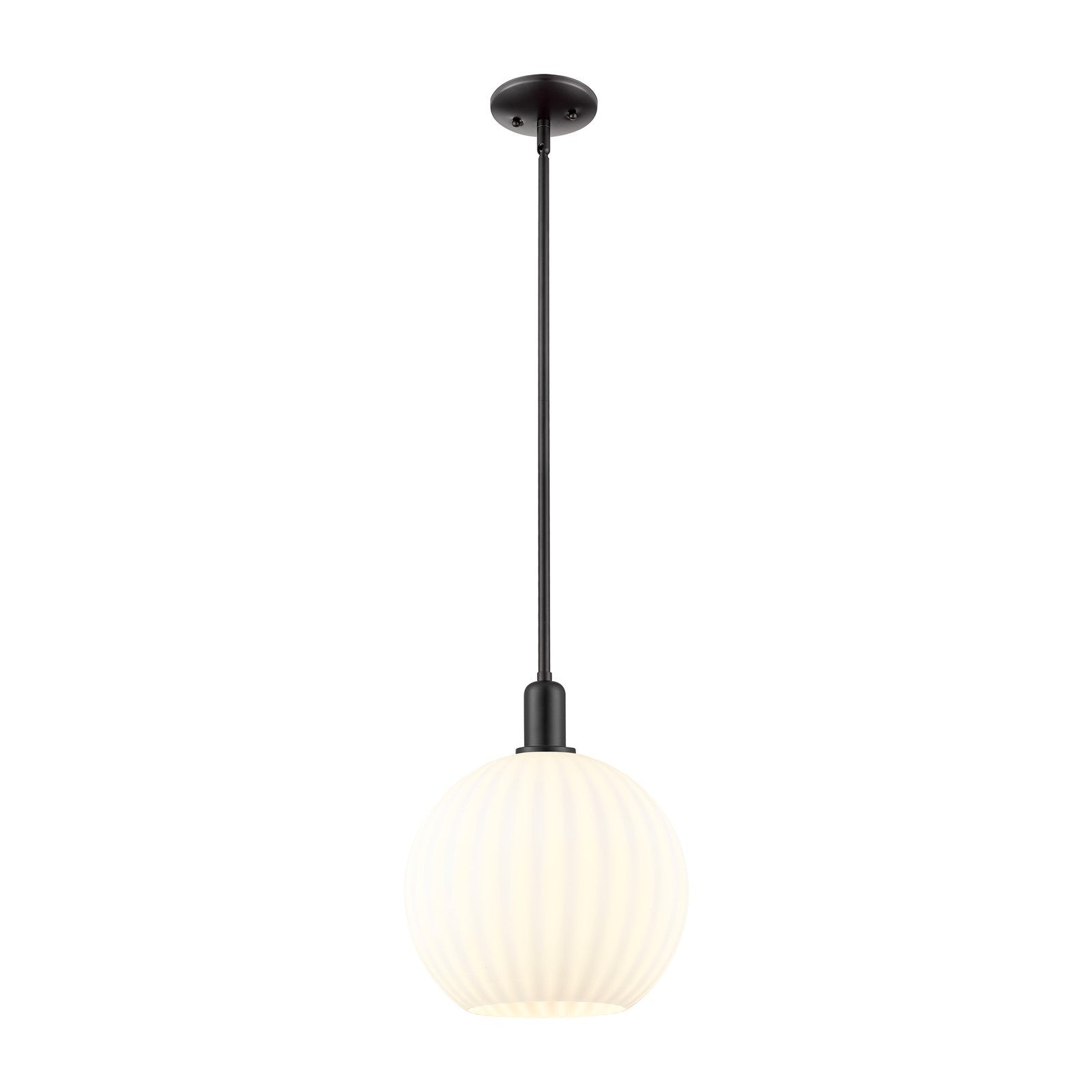 Innovations Lighting Arcadia 12in 1-Light Mini Pendant | Industrial Matte Black and White Venetian Glass | Kitchen Island & | Model 716-1S-BK-G1217-12WV