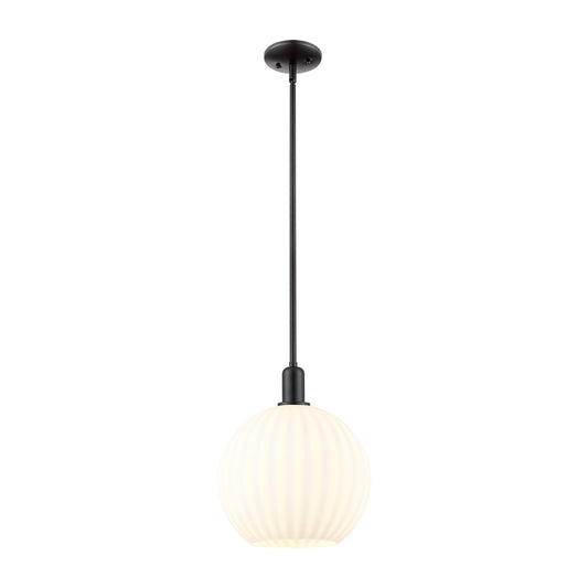 Innovations Lighting Arcadia 12in 1-Light Mini Pendant | Industrial Matte Black and White Venetian Glass | Kitchen Island & | Model 716-1S-BK-G1217-12WV