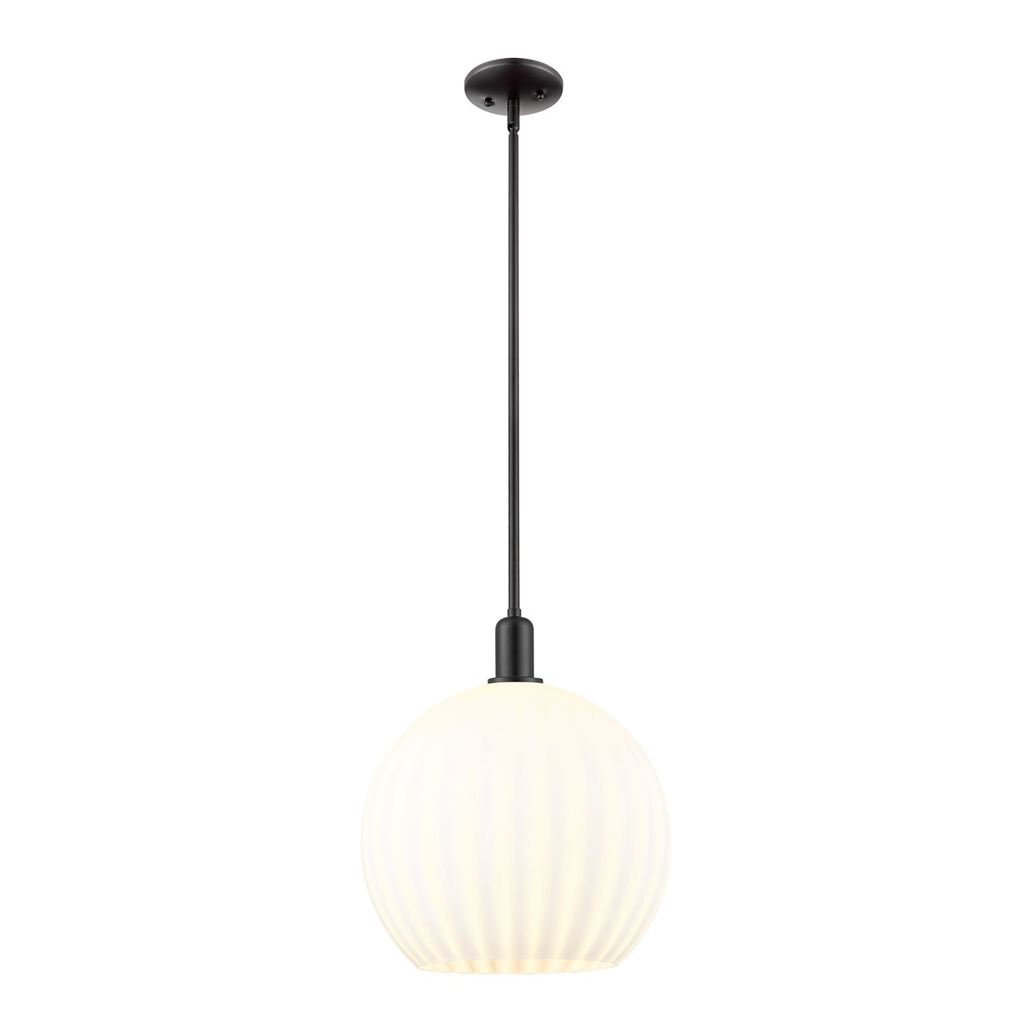 Innovations Lighting White Venetian 14in 1-Light Mini Pendant | Industrial Matte Black Steel and White Venetian Glass | Model 716-1S-BK-G1217-14WV