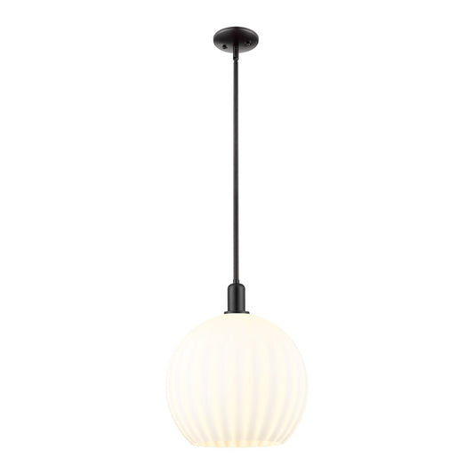 Innovations Lighting White Venetian 14in 1-Light Mini Pendant | Industrial Matte Black Steel and White Venetian Glass | Model 716-1S-BK-G1217-14WV
