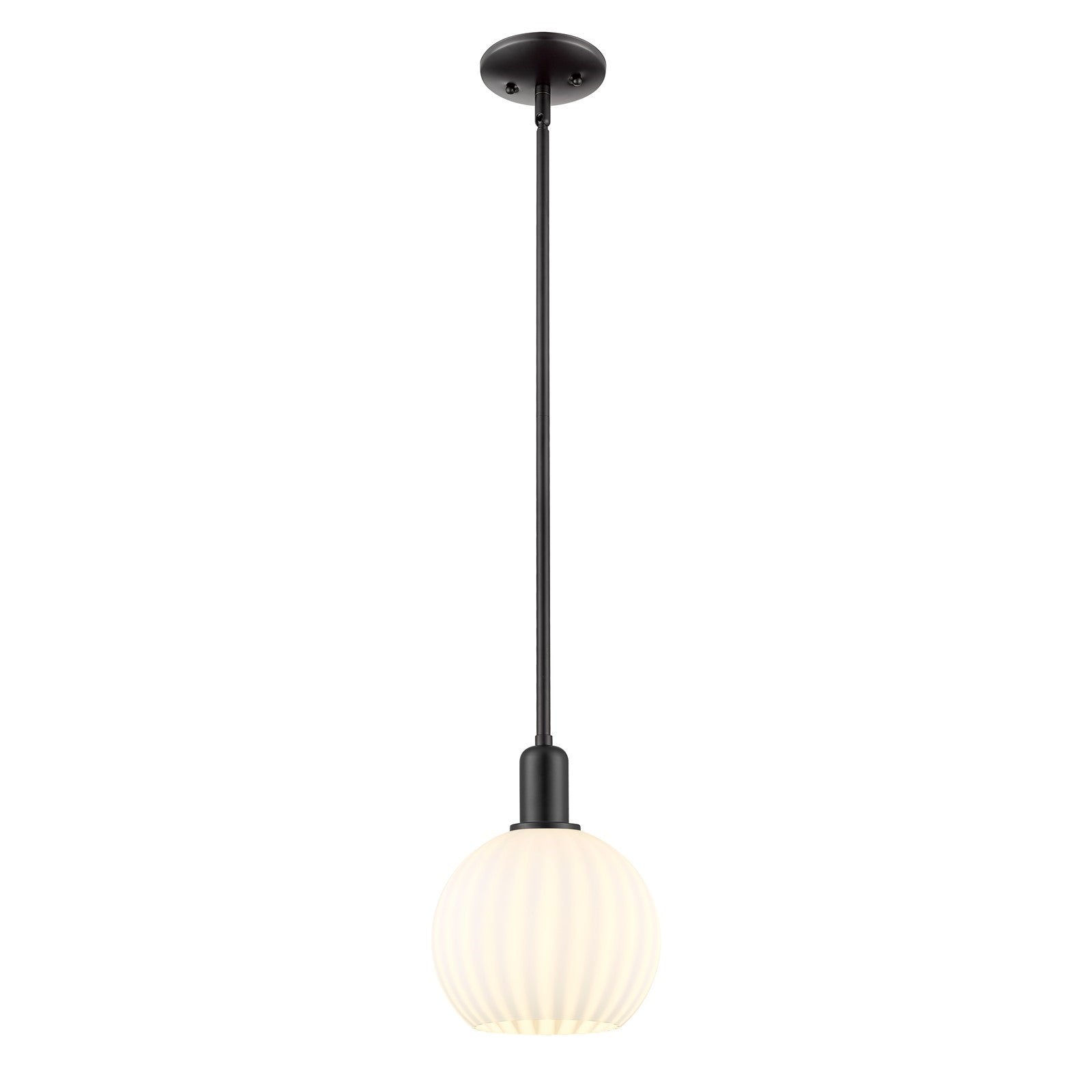 Innovations Lighting Arcadia 8in 1-Light Mini Pendant | Industrial Matte Black Steel and White Venetian Glass | Kitchen Island | Model 716-1S-BK-G1217-8WV