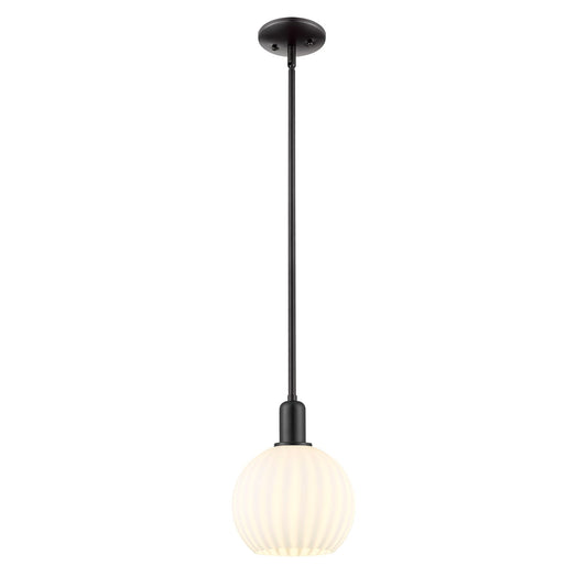 Innovations Lighting Arcadia 8in 1-Light Mini Pendant | Industrial Matte Black Steel and White Venetian Glass | Kitchen Island | Model 716-1S-BK-G1217-8WV