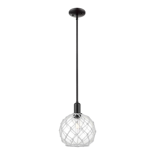 Innovations Farmhouse Rope 10in 1-Light Mini Pendant | Industrial Matte Black Steel and Clear Glass with White Rope | Kitchen | Model 716-1S-BK-G122-10RW