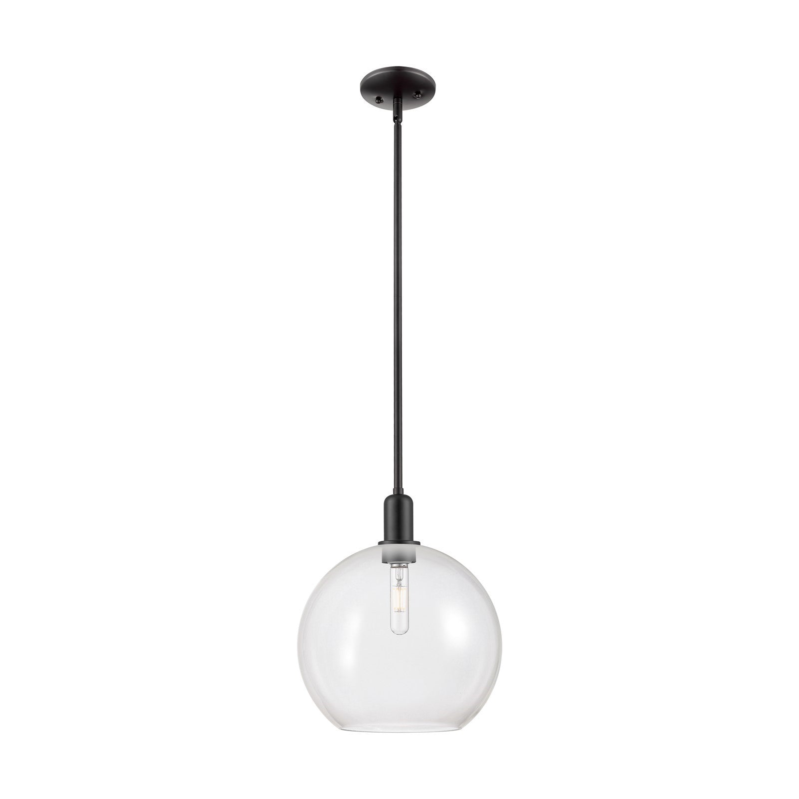 Innovations Athens 12in 1-Light Mini Pendant | Industrial Matte Black Steel and Clear Glass | Kitchen Island & Dining Room | Model 716-1S-BK-G122-12