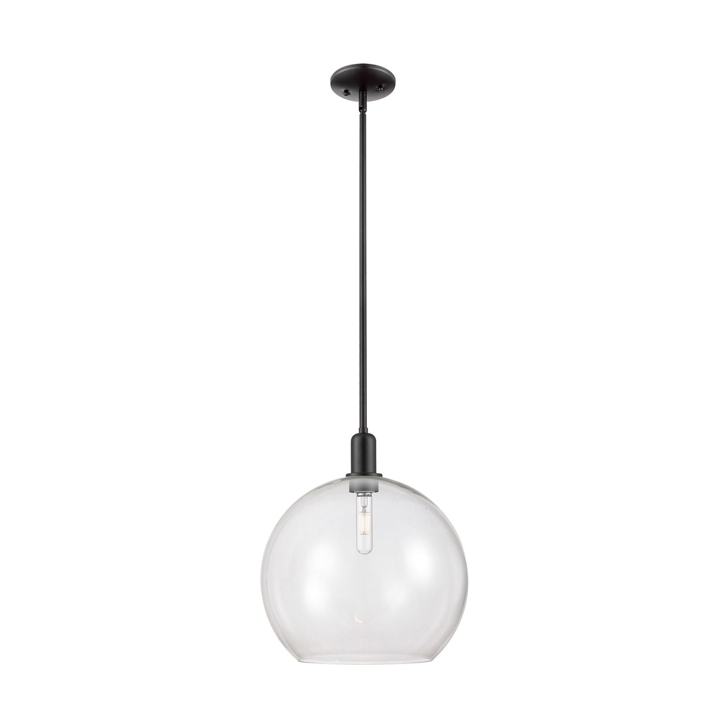 Innovations Athens 14in 1-Light Mini Pendant | Industrial Matte Black Steel and Clear Glass | Kitchen Island & Dining Room | Model 716-1S-BK-G122-14