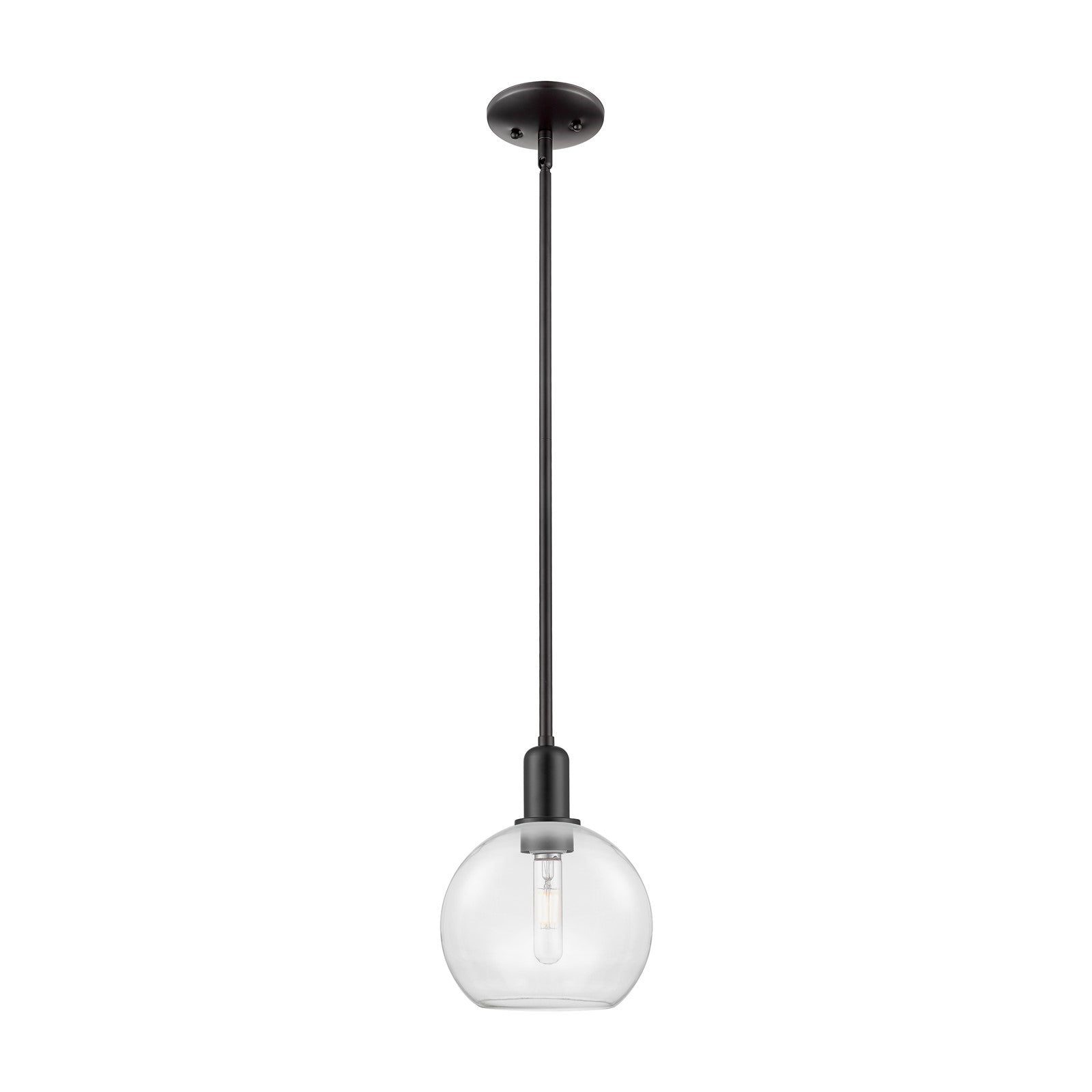 Innovations Athens 8in 1-Light Mini Pendant | Industrial Matte Black Steel and Clear Glass | Kitchen Island & Dining Room | Damp | Model 716-1S-BK-G122-8