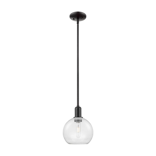 Innovations Athens 8in 1-Light Mini Pendant | Industrial Matte Black Steel and Clear Glass | Kitchen Island & Dining Room | Damp | Model 716-1S-BK-G122-8