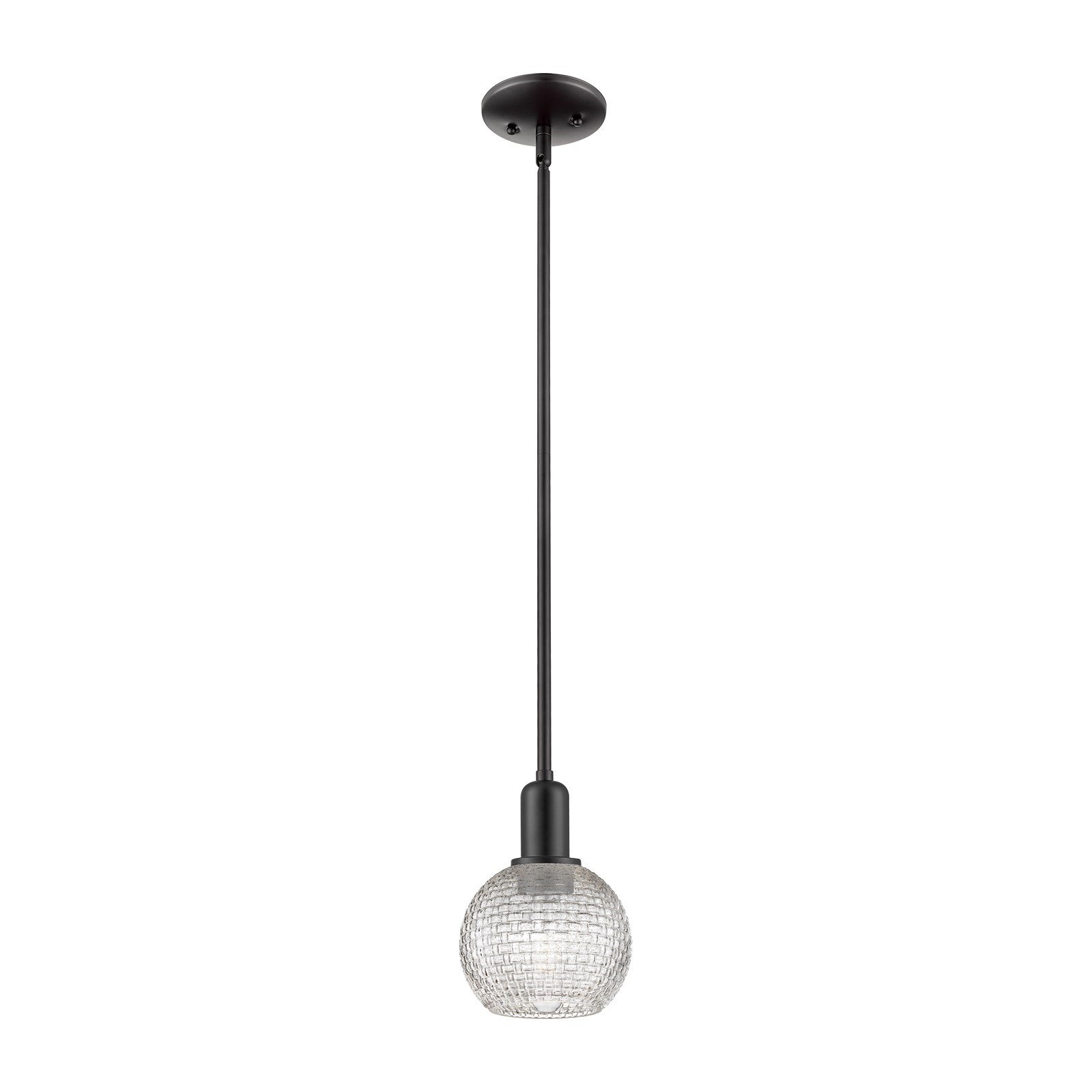 Innovations Athens 6in 1-Light Mini Pendant | Industrial Matte Black Steel and Clear Basket Weave Glass | Kitchen Island & | Model 716-1S-BK-G122C-6CL