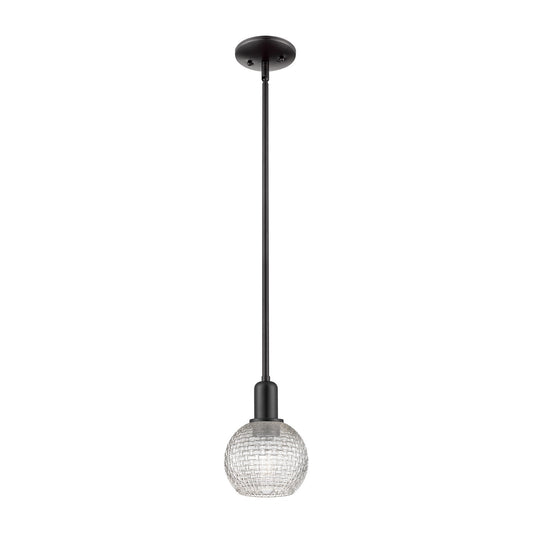 Innovations Athens 6in 1-Light Mini Pendant | Industrial Matte Black Steel and Clear Basket Weave Glass | Kitchen Island & | Model 716-1S-BK-G122C-6CL