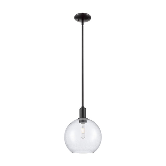 Innovations Athens 10in 1-Light Mini Pendant | Industrial Matte Black Steel and Seedy Glass | Kitchen Island & Dining Room | 10 | Model 716-1S-BK-G124-10