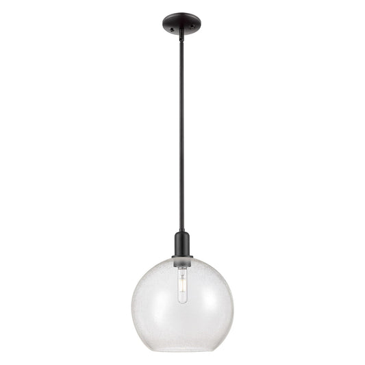 Innovations Athens 12in 1-Light Mini Pendant | Industrial Matte Black Steel and Seedy Glass | Kitchen Island & Dining Room | Model 716-1S-BK-G124-12