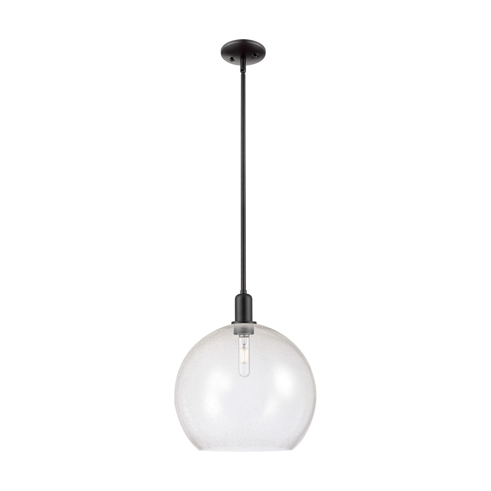 Innovations Athens 14in 1-Light Mini Pendant | Industrial Matte Black Steel and Seedy Glass | Kitchen Island & Dining Room | Model 716-1S-BK-G124-14