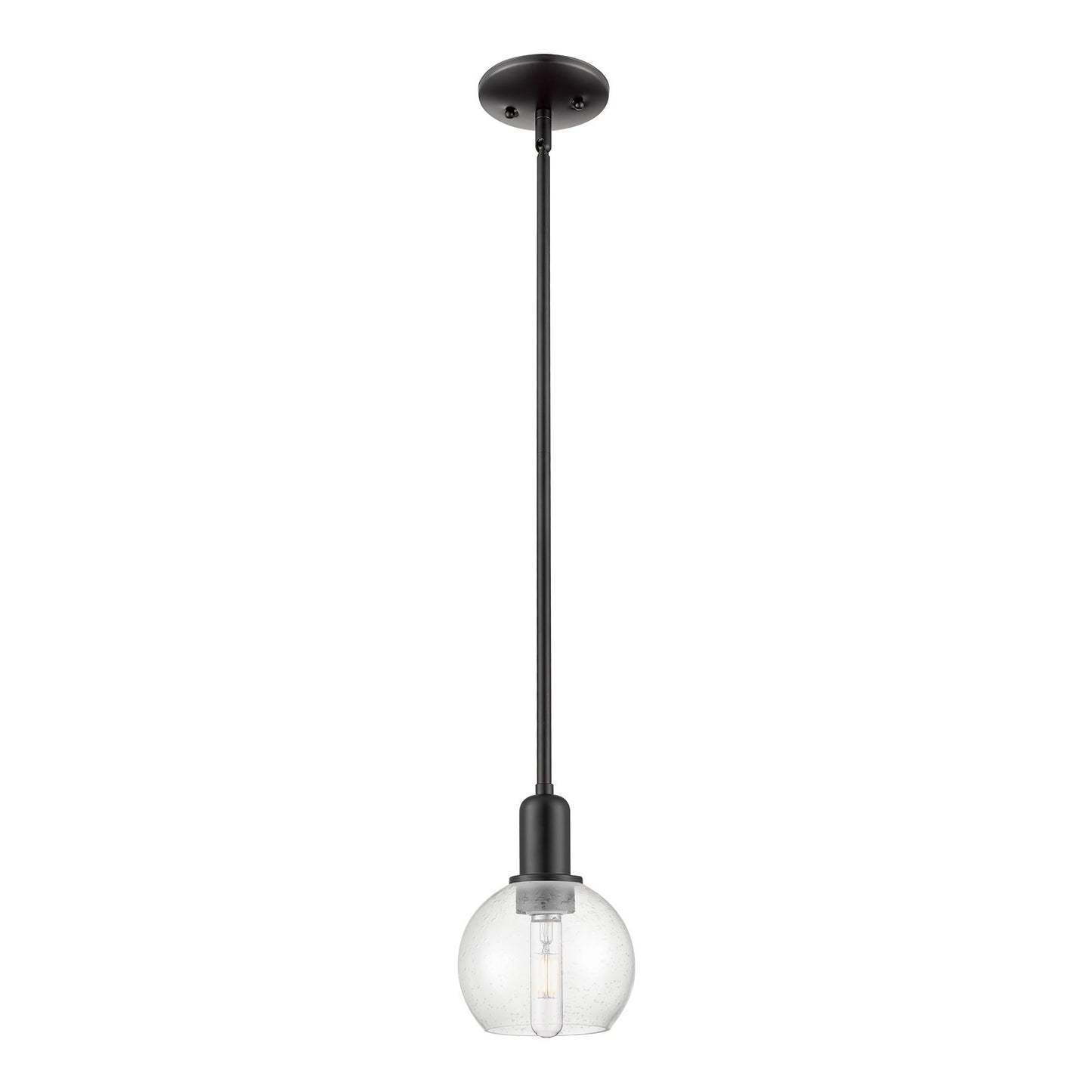 Innovations Athens 6in 1-Light Mini Pendant | Industrial Matte Black Steel and Seedy Glass | Kitchen Island & Dining Room | 5.88 | Model 716-1S-BK-G124-6