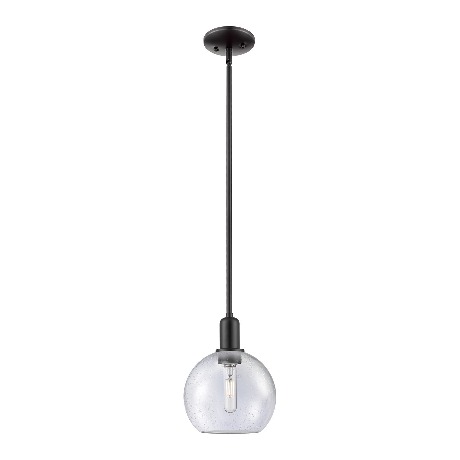 Innovations Athens 8in 1-Light Mini Pendant | Industrial Matte Black Steel and Seedy Glass | Kitchen Island & Dining Room | 8 x 8 | Model 716-1S-BK-G124-8