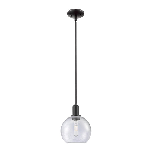 Innovations Athens 8in 1-Light Mini Pendant | Industrial Matte Black Steel and Seedy Glass | Kitchen Island & Dining Room | 8 x 8 | Model 716-1S-BK-G124-8