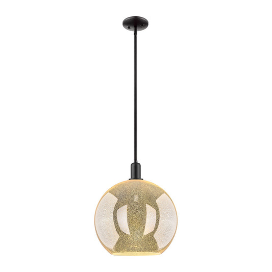 Innovations Athens 12in 1-Light Mini Pendant | Industrial Matte Black Steel and Mercury Glass | Kitchen Island & Dining Room | Model 716-1S-BK-G128-12