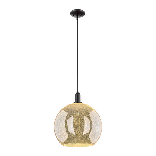 Innovations Athens 14in 1-Light Mini Pendant | Industrial Matte Black Steel and Mercury Glass | Kitchen Island & Dining Room | Model 716-1S-BK-G128-14