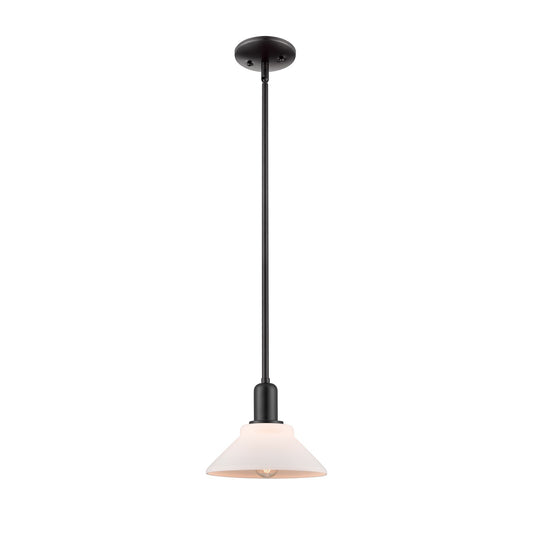 Innovations Orwell 8in 1-Light Mini Pendant | Industrial Matte Black Steel and Matte White Glass | Kitchen Island & Dining Room | Model 716-1S-BK-G131