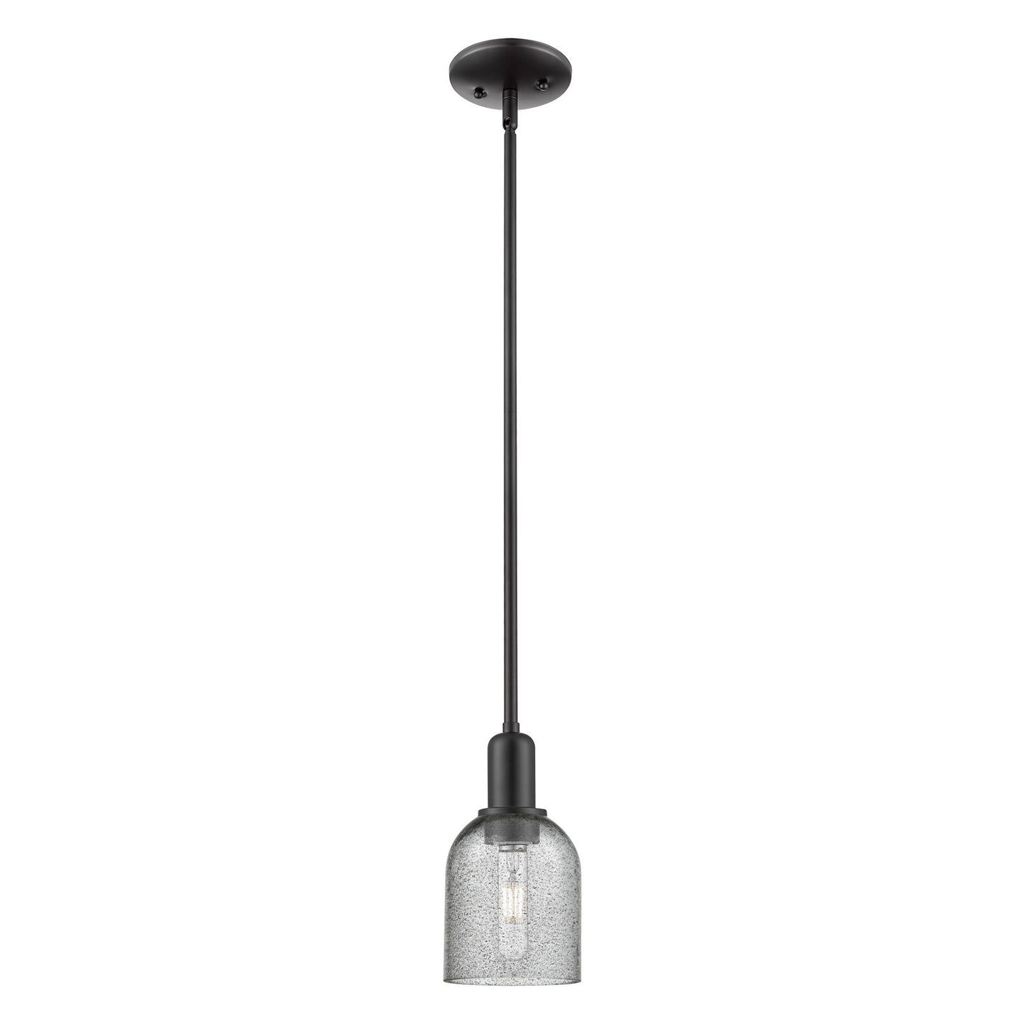 Innovations Caledonia 5in 1-Light Mini Pendant | Industrial Matte Black Steel and Charcoal Glass | Kitchen Island & Dining Room | Model 716-1S-BK-G257