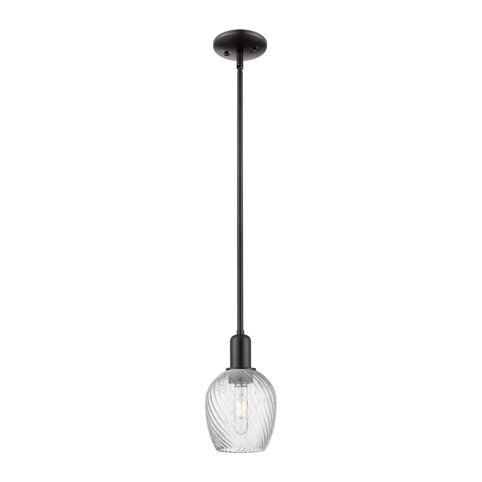 Innovations Salina 6in 1-Light Mini Pendant | Industrial Matte Black Steel and Clear Spiral Fluted Glass | Kitchen Island & Dining | Model 716-1S-BK-G292