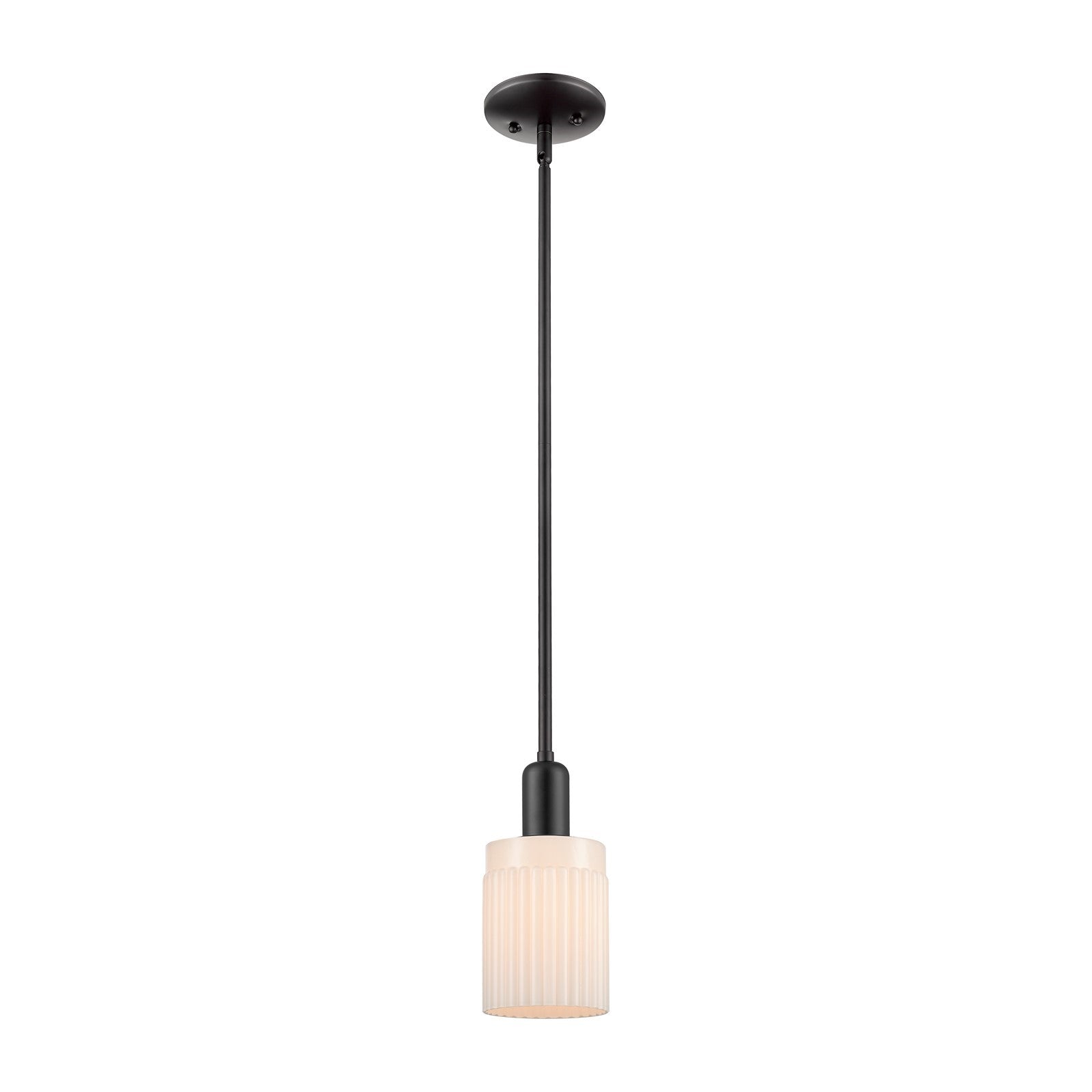 Innovations Hadley 1-Light Mini Pendant | Industrial Matte Black Steel and Matte White Ribbed Glass | Kitchen Island & Dining Room | Model 716-1S-BK-G341