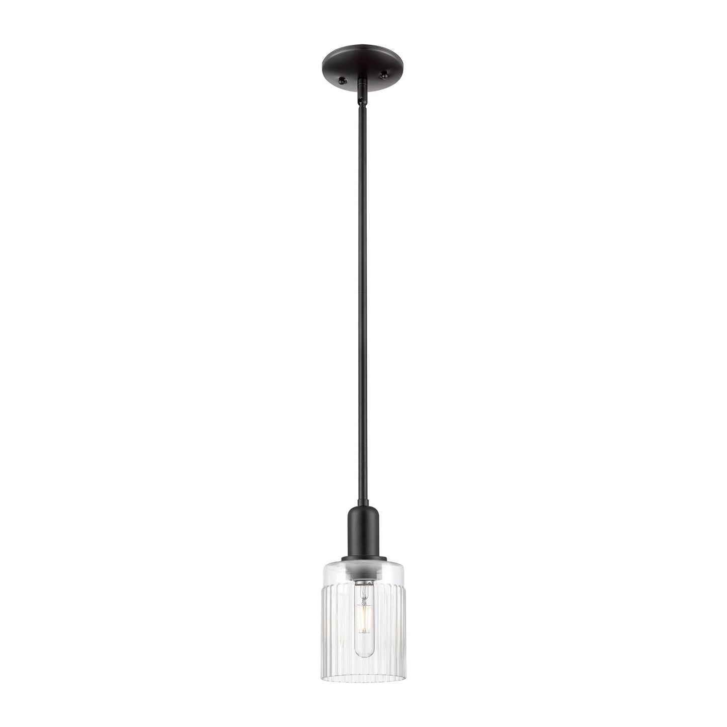 Innovations Hadley 1-Light 4.5in Mini Pendant | Industrial Matte Black Steel and Clear Ribbed Glass | Kitchen Island & Dining Room | Model 716-1S-BK-G342