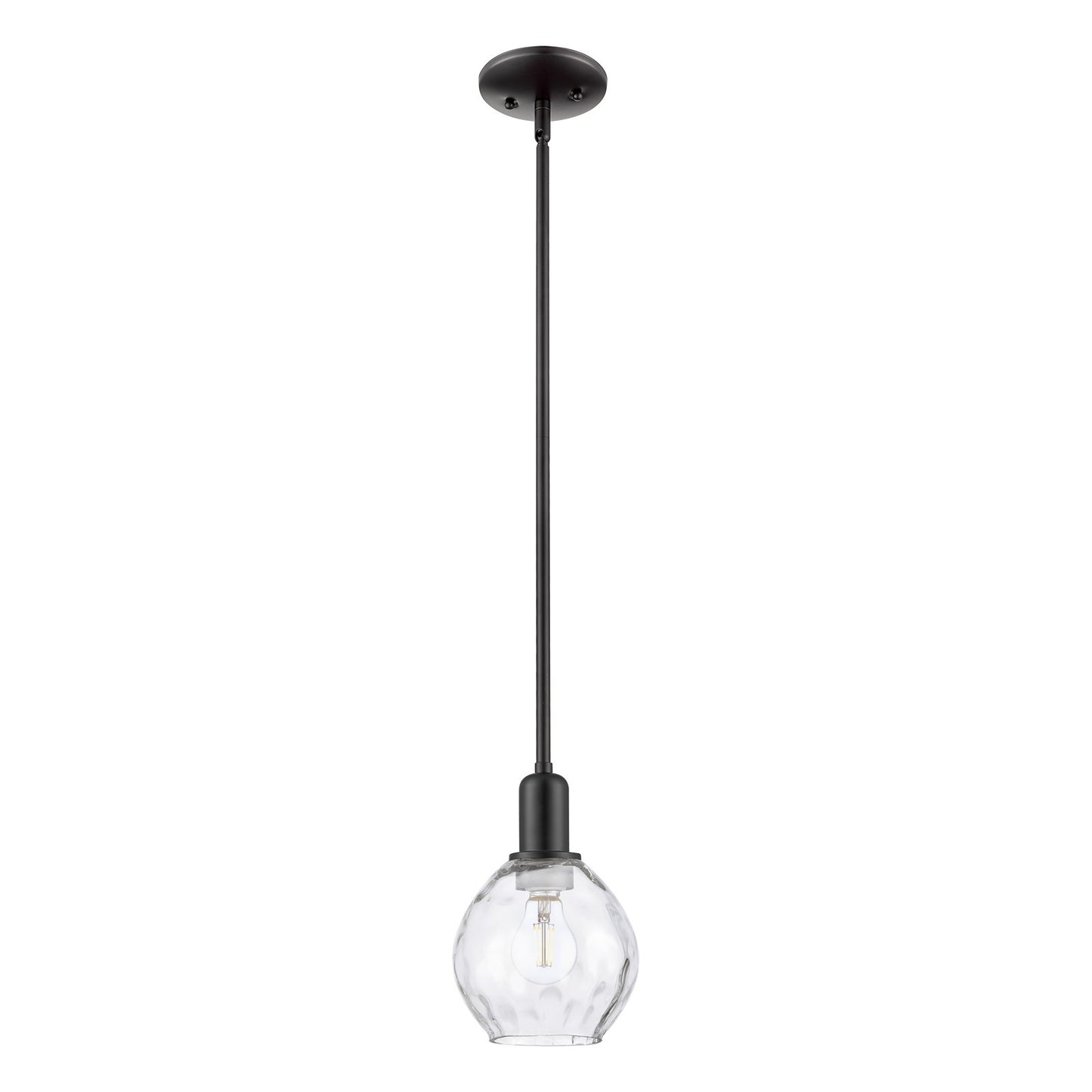 Innovations Waverly 6in 1-Light Mini Pendant | Industrial Matte Black Steel and Clear Water Glass | Kitchen Island & Dining Room | Model 716-1S-BK-G362