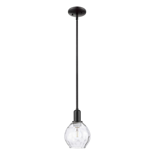 Innovations Waverly 6in 1-Light Mini Pendant | Industrial Matte Black Steel and Clear Water Glass | Kitchen Island & Dining Room | Model 716-1S-BK-G362