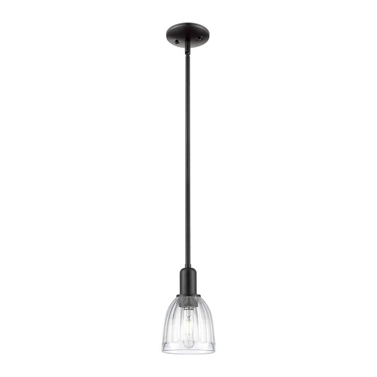 Innovations Brookfield 6in 1-Light Mini Pendant | Industrial Matte Black Steel and Clear Ribbed Glass | Kitchen Island & Dining | Model 716-1S-BK-G442
