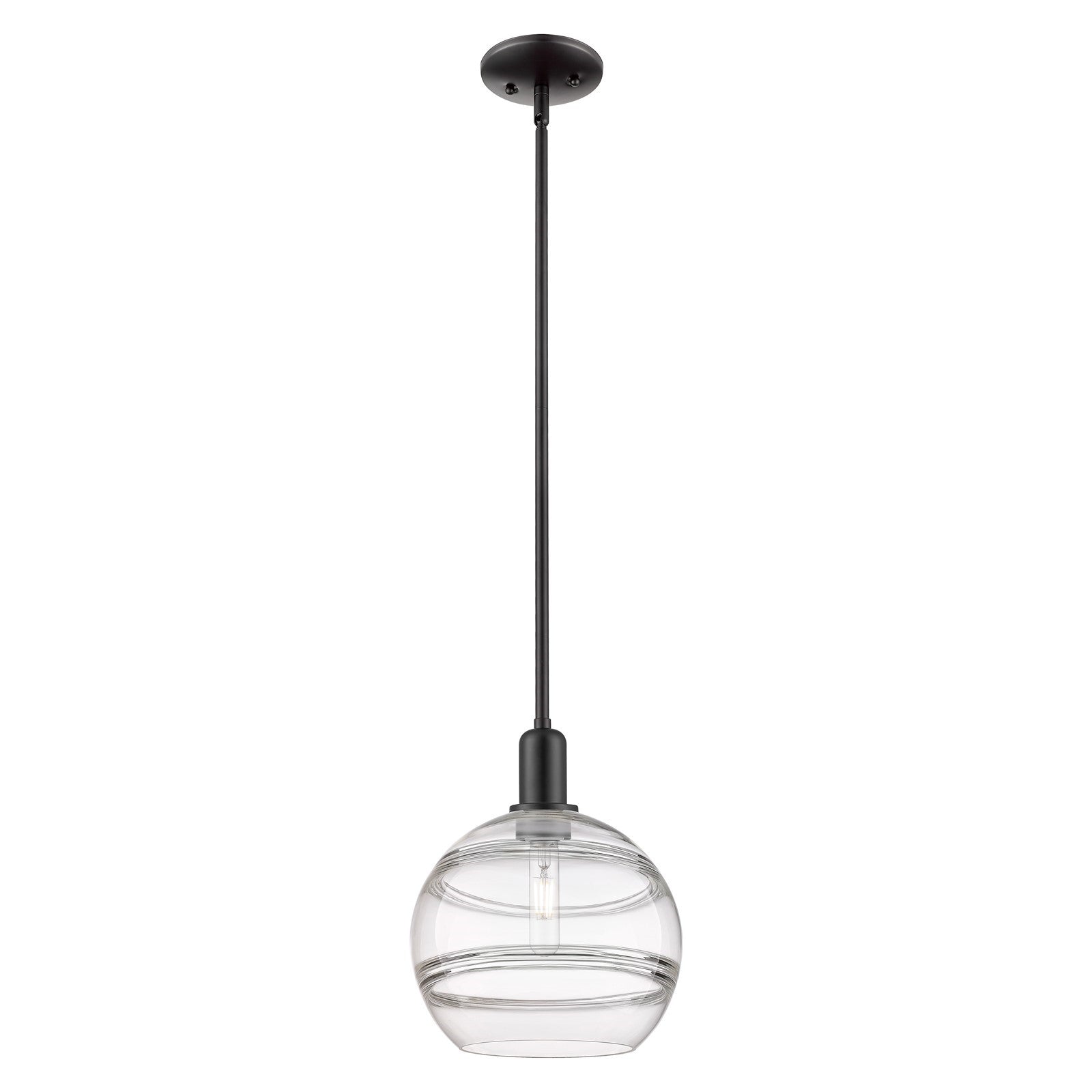 Innovations Rochester 10in 1-Light Mini Pendant | Industrial Matte Black Steel and Clear Glass | Kitchen Island & Dining Room | Model 716-1S-BK-G556-10CL