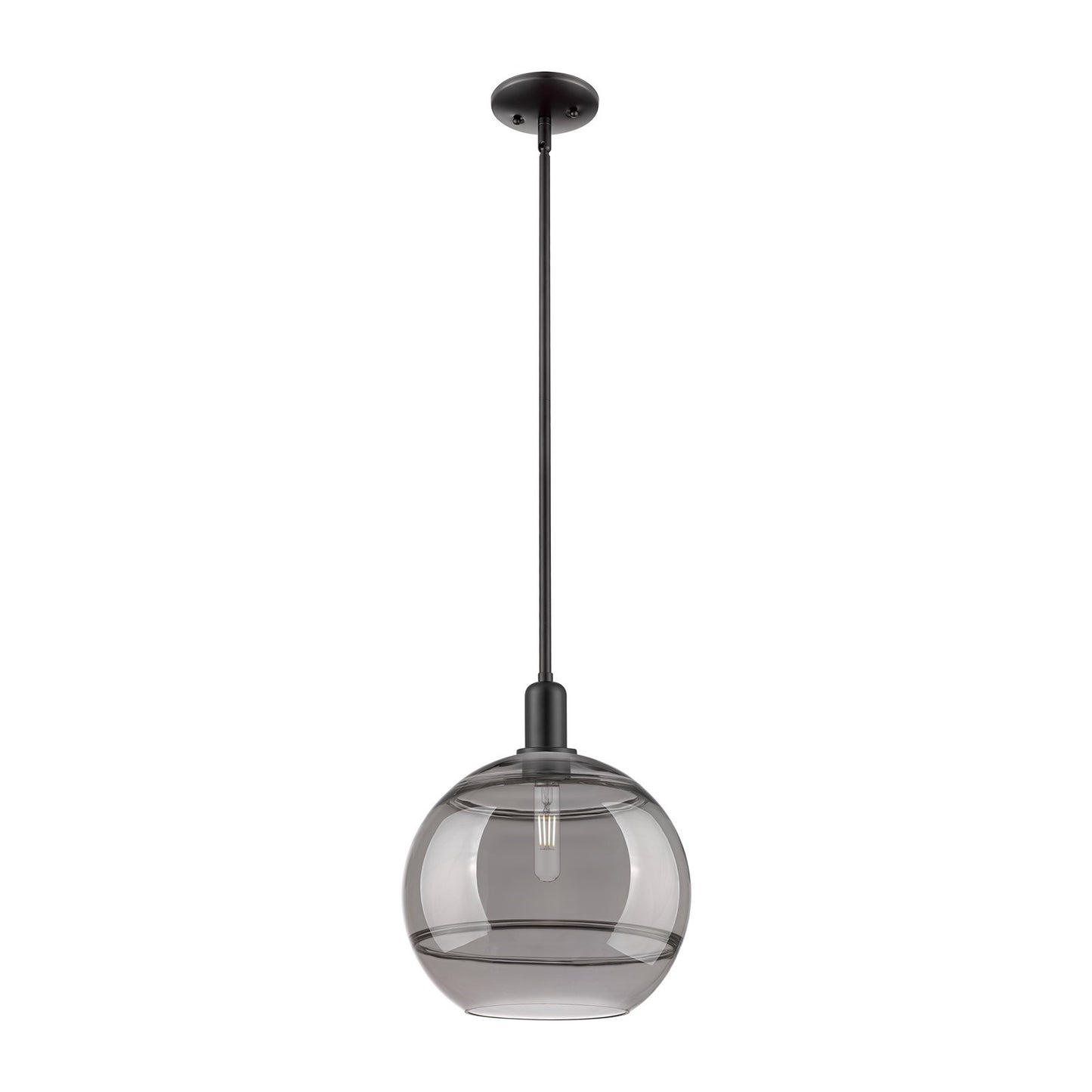 Innovations Rochester 12in 1-Light Mini Pendant | Industrial Matte Black Steel and Light Smoke Glass | Kitchen Island & Dining | Model 716-1S-BK-G556-12SM