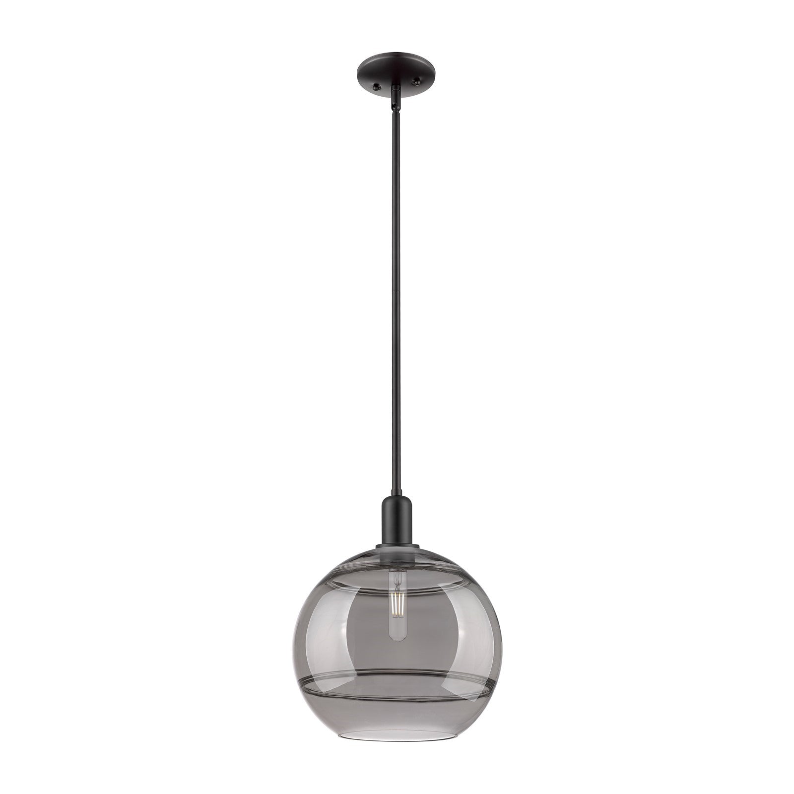 Innovations Rochester 12in 1-Light Mini Pendant | Industrial Matte Black Steel and Light Smoke Glass | Kitchen Island & Dining | Model 716-1S-BK-G556-12SM