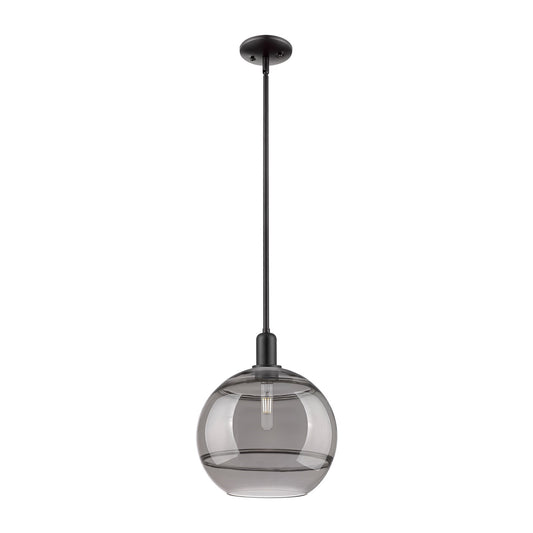Innovations Rochester 12in 1-Light Mini Pendant | Industrial Matte Black Steel and Light Smoke Glass | Kitchen Island & Dining | Model 716-1S-BK-G556-12SM