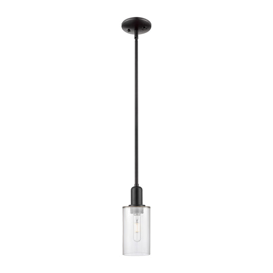 Innovations Clymer 4in 1-Light Mini Pendant | Industrial Matte Black Steel and Clear Glass | Kitchen Island | 3.88 x 3.88 x 9.5 in | Model 716-1S-BK-G802