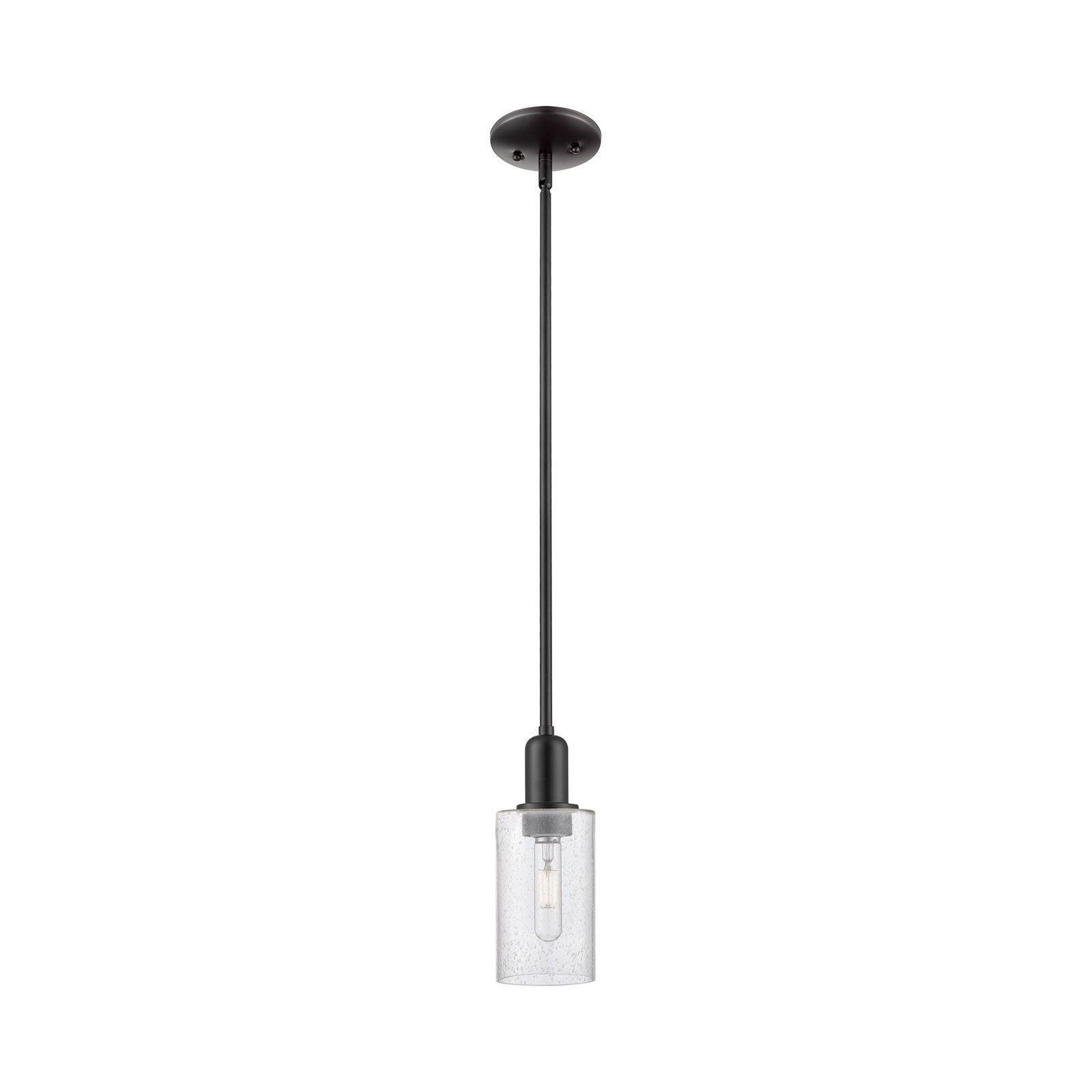 Innovations Clymer 4in 1-Light Mini Pendant | Industrial Matte Black Steel and Seedy Glass | Kitchen Island | 3.88 x 3.88 x 9.5 in | Model 716-1S-BK-G804
