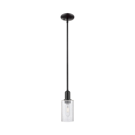 Innovations Clymer 4in 1-Light Mini Pendant | Industrial Matte Black Steel and Seedy Glass | Kitchen Island | 3.88 x 3.88 x 9.5 in | Model 716-1S-BK-G804