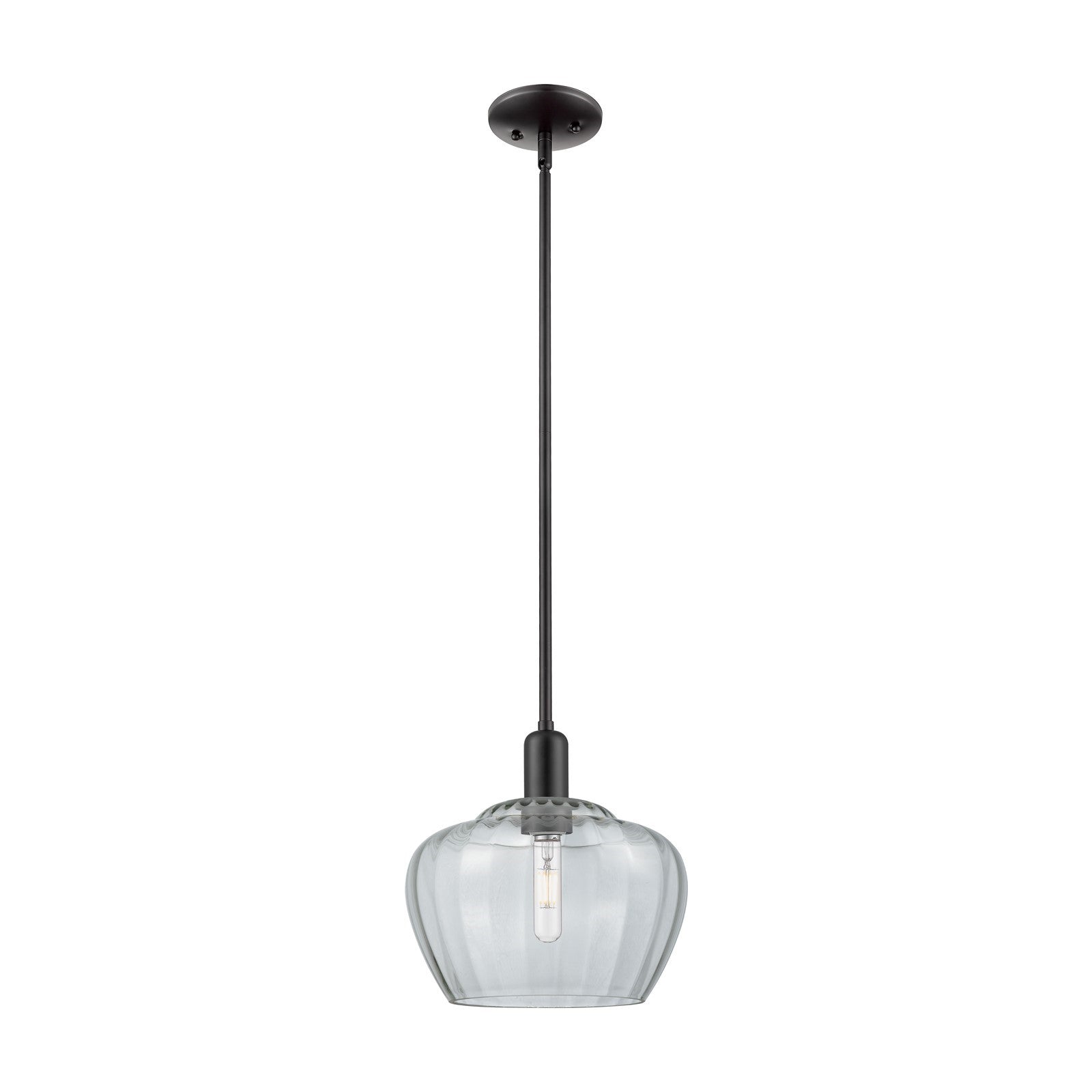 Innovations Fenton 11in 1-Light Mini Pendant | Industrial Matte Black Steel and Clear Ribbed Glass | Kitchen Island & Dining Room | Model 716-1S-BK-G92-L