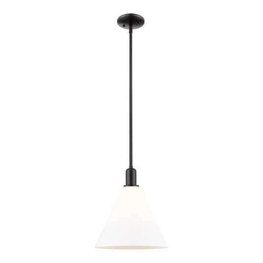 Innovations Berkshire Glass 12in 1-Light Mini Pendant | Industrial Matte Black Steel and Matte White Glass | Kitchen Island & | Model 716-1S-BK-GBC-121