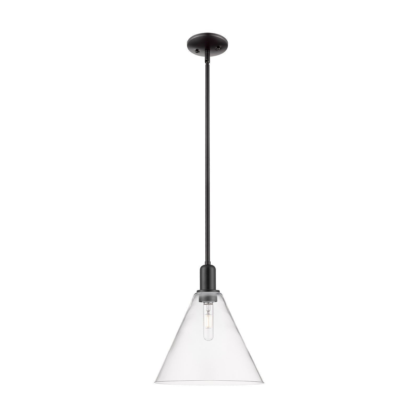 Innovations Berkshire Glass 12in 1-Light Mini Pendant | Industrial Matte Black Steel and Clear Glass | Kitchen Island & Dining | Model 716-1S-BK-GBC-122