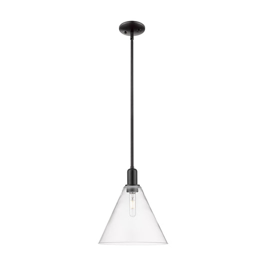 Innovations Berkshire Glass 12in 1-Light Mini Pendant | Industrial Matte Black Steel and Clear Glass | Kitchen Island & Dining | Model 716-1S-BK-GBC-122