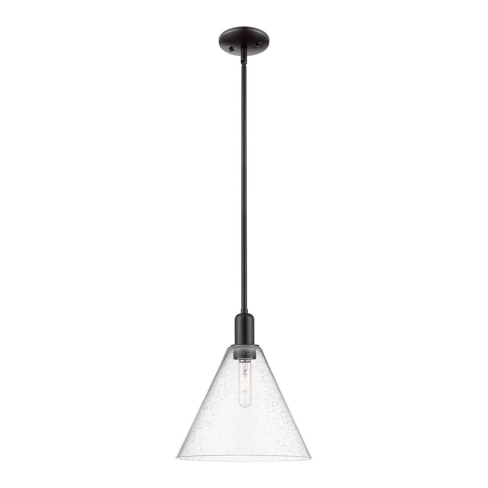 Innovations Berkshire Glass 12in 1-Light Mini Pendant | Industrial Matte Black Steel and Seedy Glass | Kitchen Island & Dining | Model 716-1S-BK-GBC-124