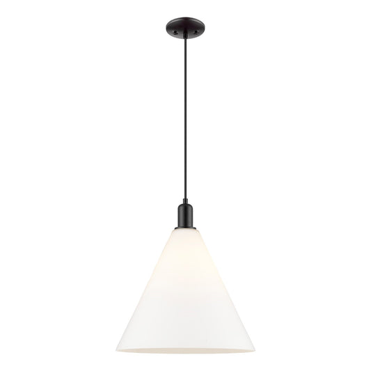 Innovations Berkshire Glass 16in 1-Light Mini Pendant | Industrial Matte Black Steel and Matte White Glass | Kitchen Island & | Model 716-1S-BK-GBC-161
