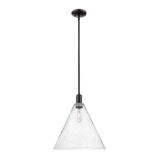 Innovations Berkshire Glass 16in 1-Light Mini Pendant | Industrial Matte Black Steel and Seedy Glass | Kitchen Island & Dining | Model 716-1S-BK-GBC-164