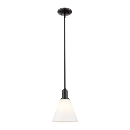 Innovations Berkshire Glass 8in 1-Light Mini Pendant | Industrial Matte Black Steel and Matte White Glass | Kitchen Island & | Model 716-1S-BK-GBC-81