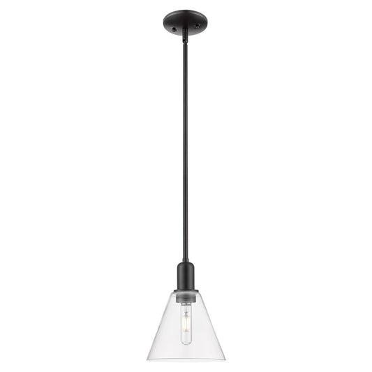 Innovations Berkshire Glass 8in 1-Light Mini Pendant | Industrial Matte Black Steel and Clear Glass | Kitchen Island & Dining | Model 716-1S-BK-GBC-82