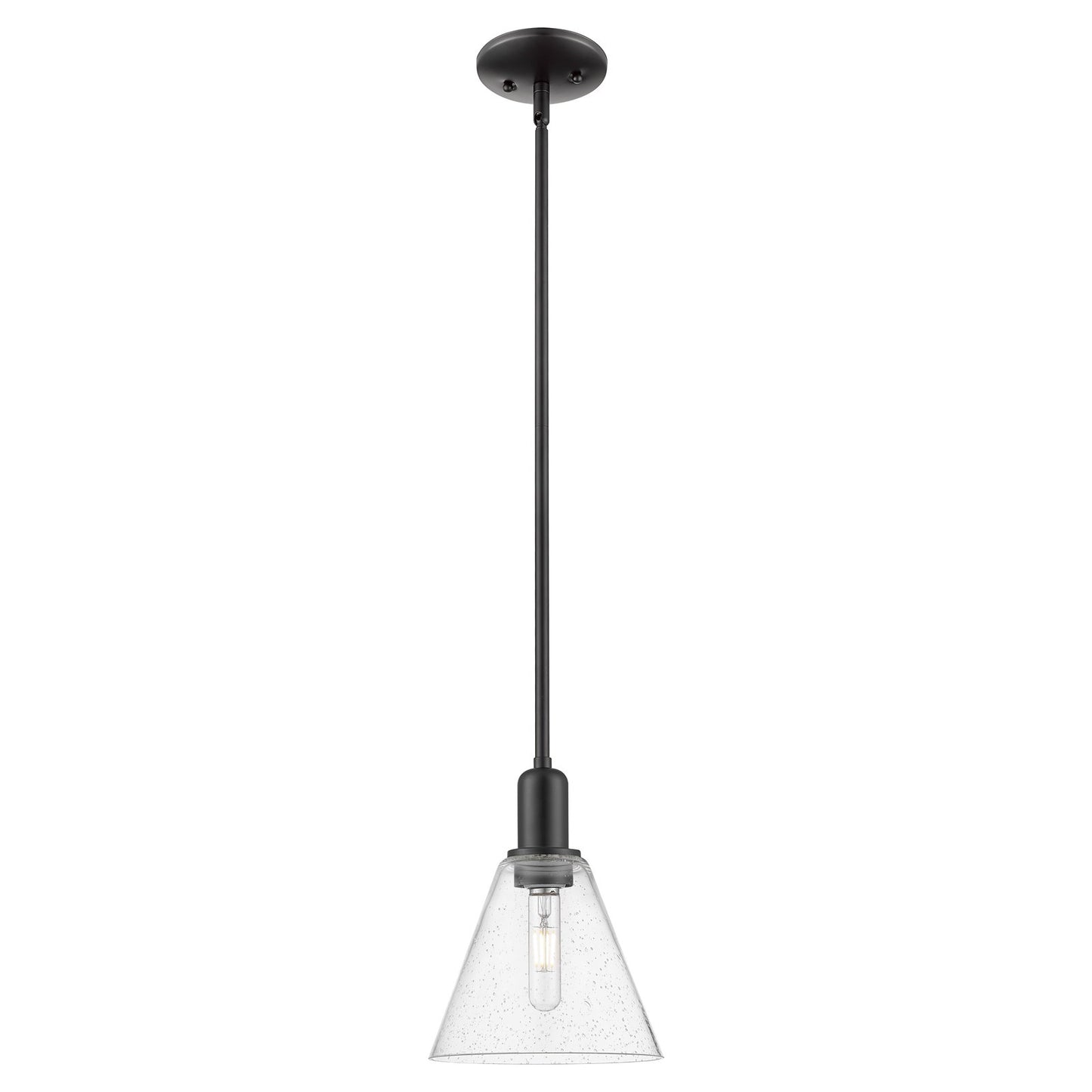 Innovations Berkshire Glass 8in 1-Light Mini Pendant | Industrial Matte Black Steel and Seedy Glass | Kitchen Island & Dining | Model 716-1S-BK-GBC-84
